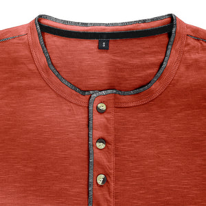 SLUB COTTON LONG SLEEVE CONTRAST BUTTON HENLEY SHIRT