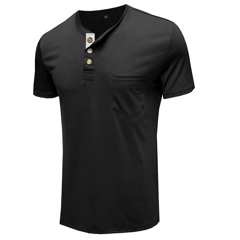 BUTTON HENLEY NECK SHORT SLEEVE POCKET TEE