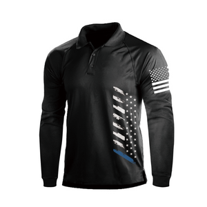 USA FLAG GRAPHIC RAGLAN LONG SLEEVE POLO SHIRT