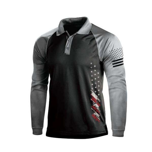 USA FLAG GRAPHIC RAGLAN LONG SLEEVE POLO SHIRT