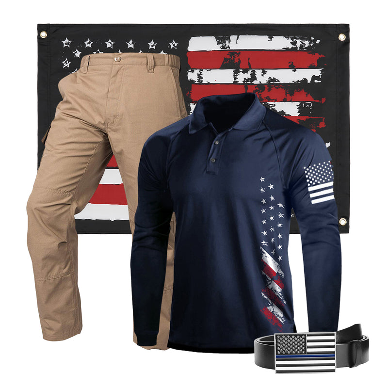 USA FLAG RAGLAN GRAPHIC LONG SLEEVE POLO SHIRT