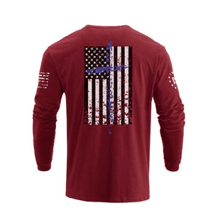 USA FLAG CROSS GRAPHIC LONG SLEEVE T-SHIRT