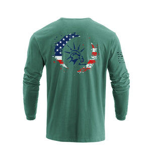 STATUE OF LIBERTY USA FLAG GRAPHIC LONG SLEEVE T-SHIRT
