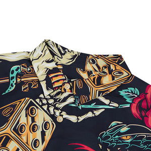 ROSE SKULL THORN SNAKE PRINTED ALOHA SHIRT