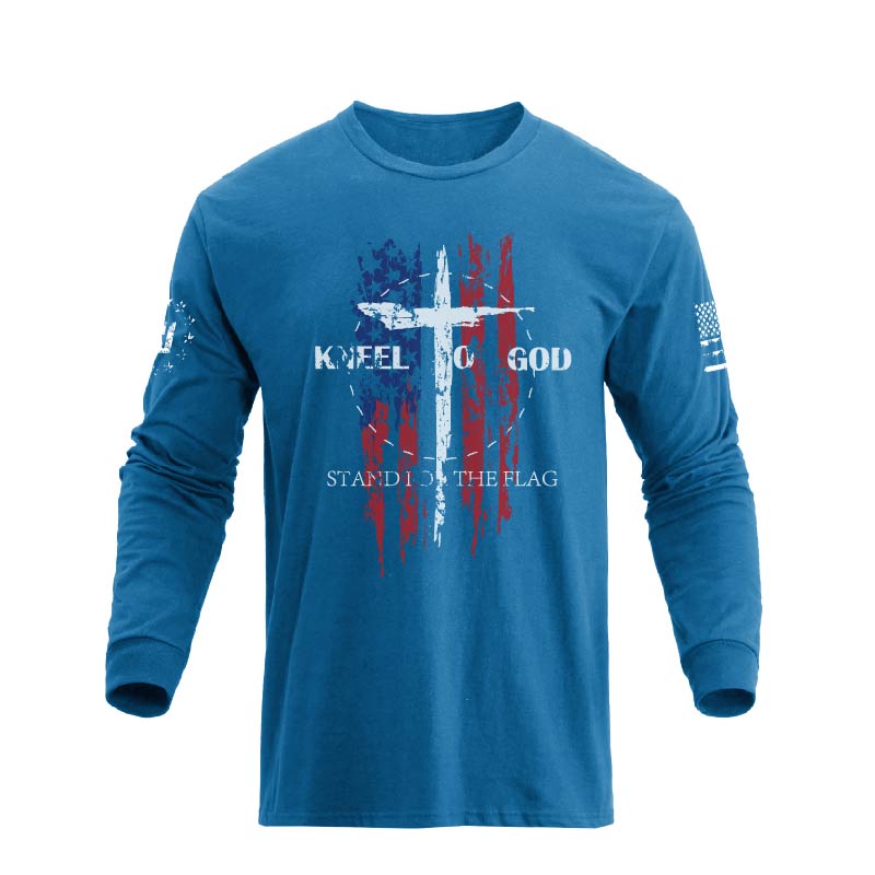 USA FLAG CROSS GRAPHIC LONG SLEEVE T-SHIRT