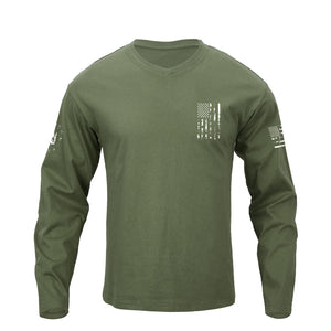 USA FLAG CROSS V-NECK GRAPHIC LONG SLEEVE T-SHIRT