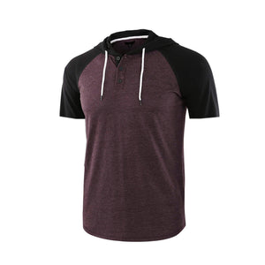 1/4 BUTTON-DOWN PATCHWORK HOODIE TEE