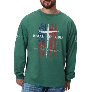 USA FLAG CROSS GRAPHIC LONG SLEEVE T-SHIRT