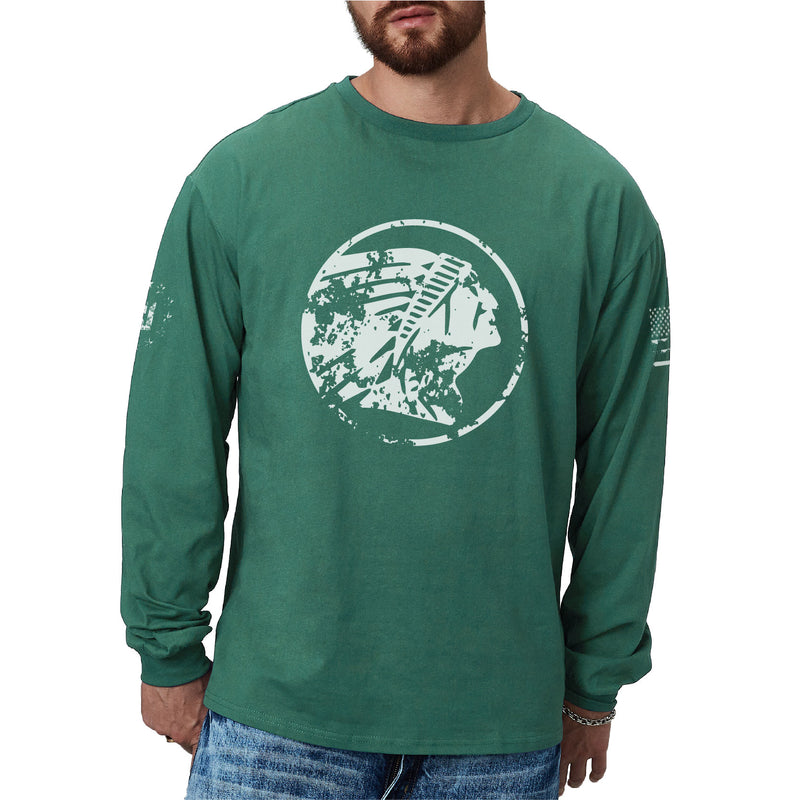 100% COTTON NATIVE AMERICAN GRAPHIC LONG SLEEVE T-SHIRT