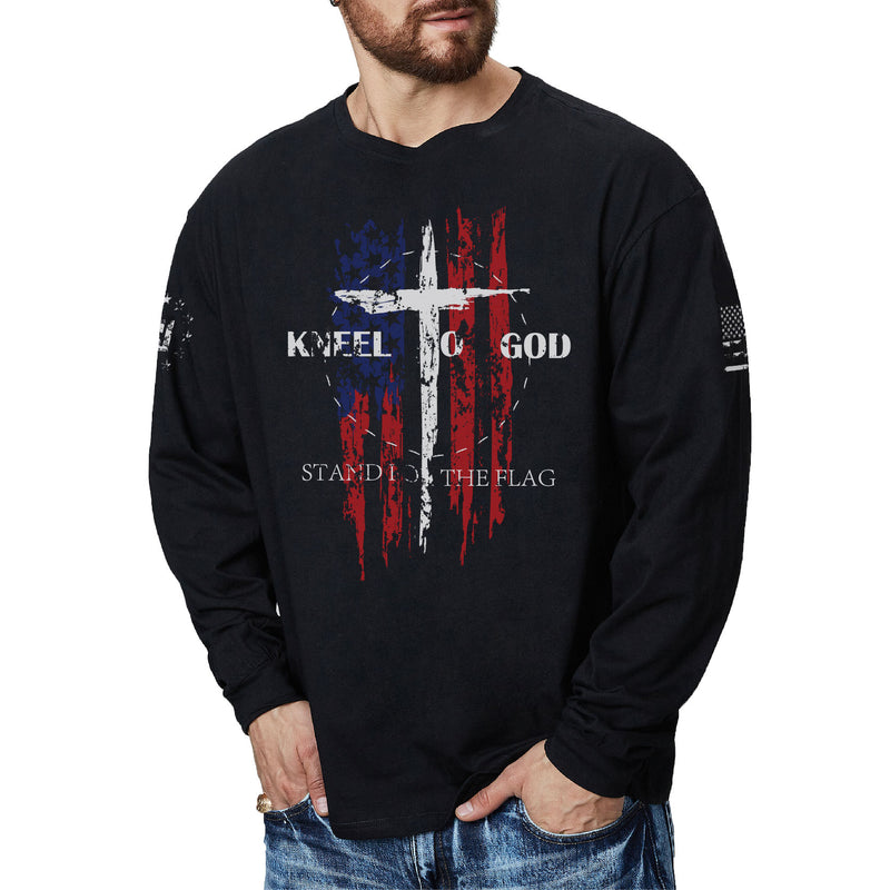 USA FLAG CROSS GRAPHIC LONG SLEEVE T-SHIRT