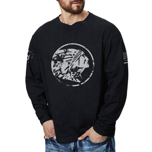 100% COTTON NATIVE AMERICAN GRAPHIC LONG SLEEVE T-SHIRT