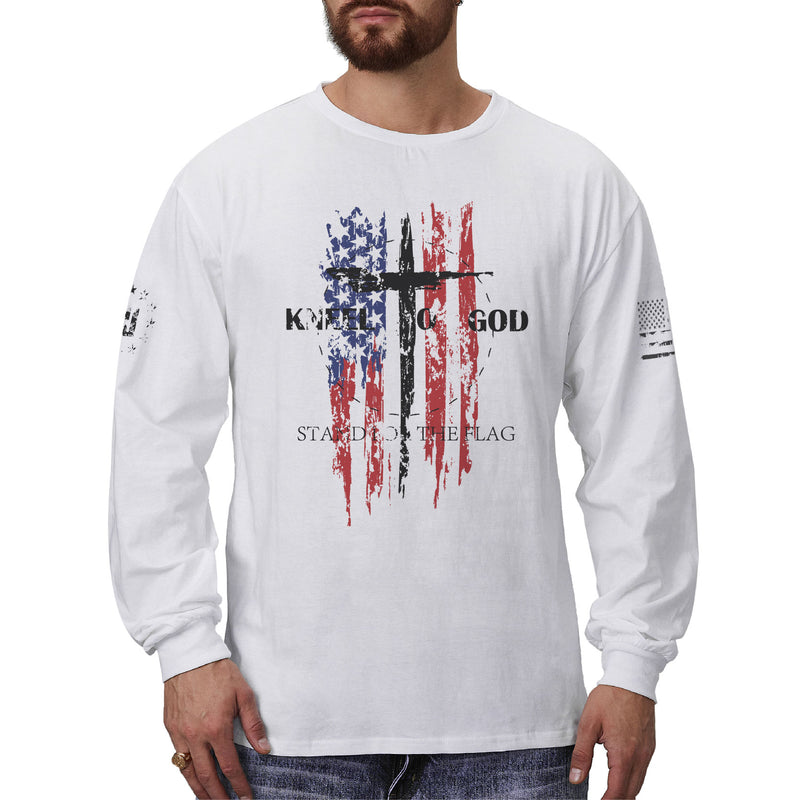 USA FLAG CROSS GRAPHIC LONG SLEEVE T-SHIRT