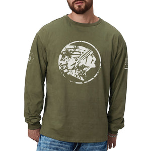 100% COTTON NATIVE AMERICAN GRAPHIC LONG SLEEVE T-SHIRT