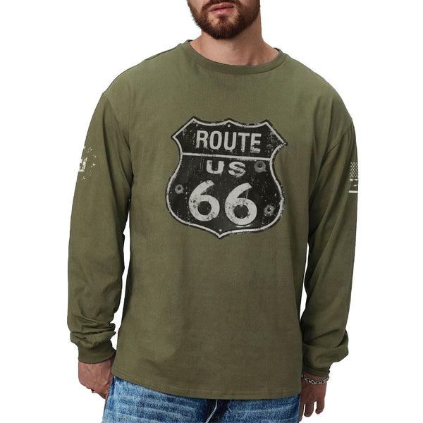 Camiseta con gráfico de manga larga Route 66 para hombre