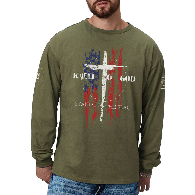 USA FLAG CROSS GRAPHIC LONG SLEEVE T-SHIRT