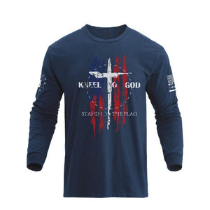 USA FLAG CROSS GRAPHIC LONG SLEEVE T-SHIRT