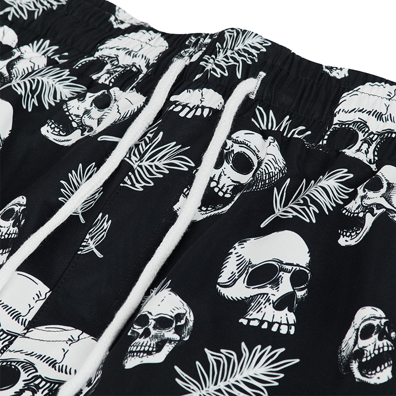 RETRO SKULL PRINTED 5'' INSEAM  SWIM TRUNKS