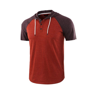 1/4 BUTTON-DOWN PATCHWORK HOODIE TEE