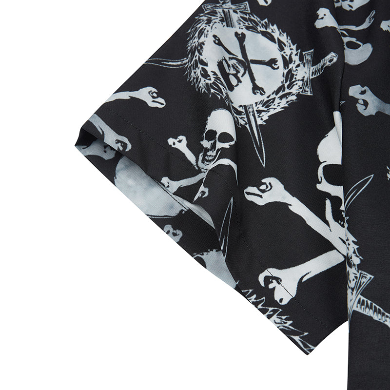 RETRO SKULL WARRIOR PRINTED ALOHA SHIRT