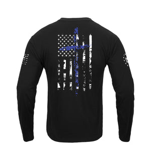 USA FLAG CROSS V-NECK GRAPHIC LONG SLEEVE T-SHIRT