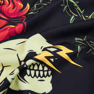 ROMANTIC SKULL ROSE PRINTED ALOHA SHIRT