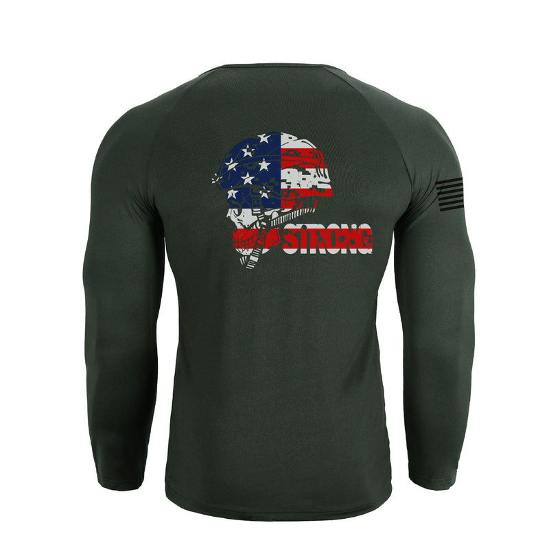 USA FLAG SKULL 1/4 BUTTON V-NECK LONG SLEEVE HENLEY SHIRT