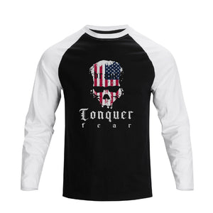USA FLAG SKULL RAGLAN GRAPHIC LONG SLEEVE T-SHIRT