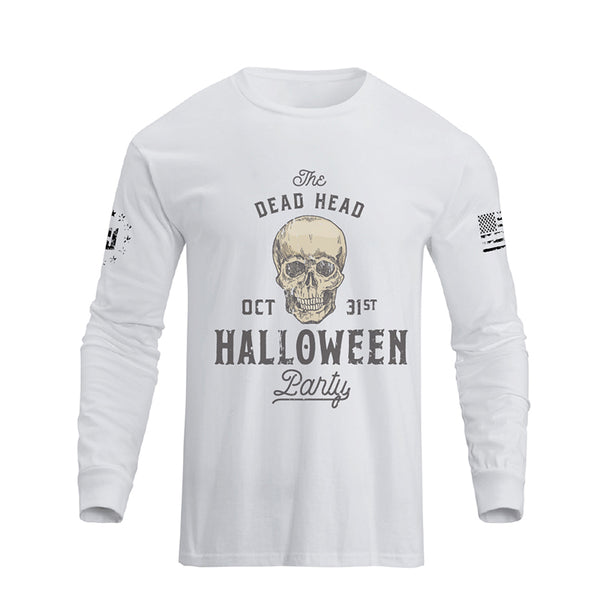 Camiseta de manga larga con calavera de Halloween y ajuste relajado de 100% algodón para hombre