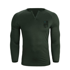 USA FLAG 1/4 BUTTON V-NECK LONG SLEEVE HENLEY SHIRT