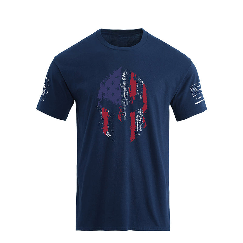 Camiseta con gráfico de superposición de bandera americana con casco espartano para hombre