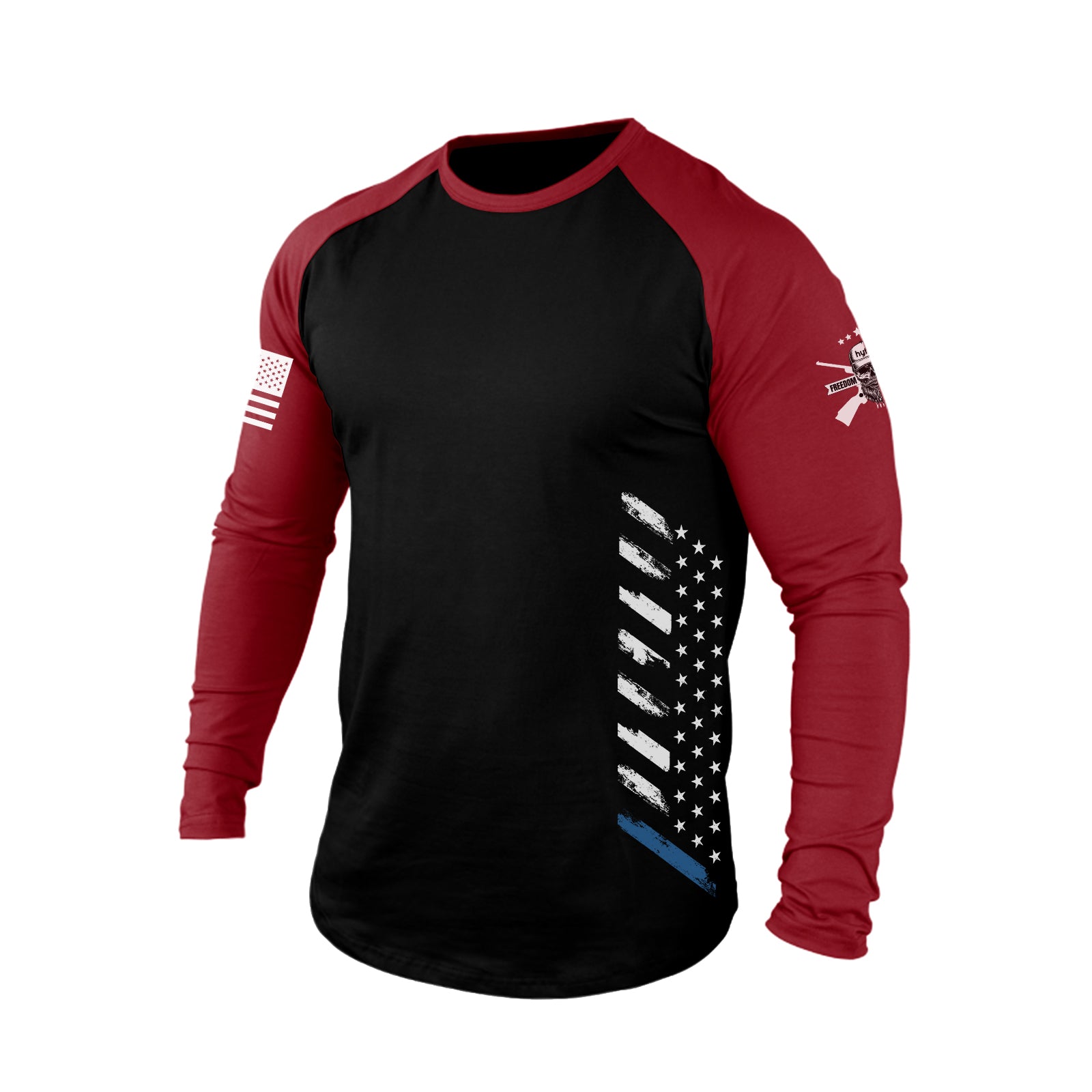 Hyfol Usa Flag 100cotton Breezy Raglan Graphic Long Sleeve Tshirt Men