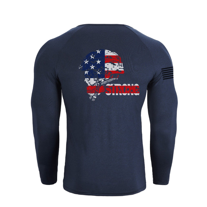 USA FLAG SKULL 1/4 BUTTON V-NECK LONG SLEEVE HENLEY SHIRT