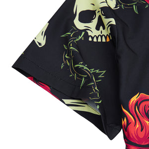 ROMANTIC SKULL ROSE PRINTED ALOHA SHIRT