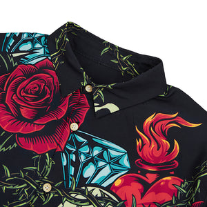 ROMANTIC SKULL ROSE PRINTED ALOHA SHIRT