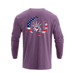 STATUE OF LIBERTY USA FLAG GRAPHIC LONG SLEEVE T-SHIRT