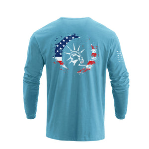 STATUE OF LIBERTY USA FLAG GRAPHIC LONG SLEEVE T-SHIRT