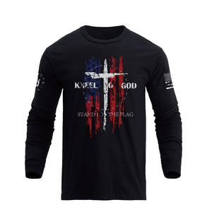 USA FLAG CROSS GRAPHIC LONG SLEEVE T-SHIRT