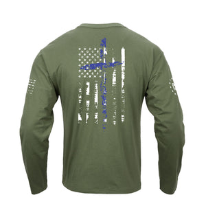 USA FLAG CROSS V-NECK GRAPHIC LONG SLEEVE T-SHIRT