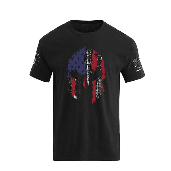 Camiseta con gráfico de superposición de bandera americana con casco espartano para hombre