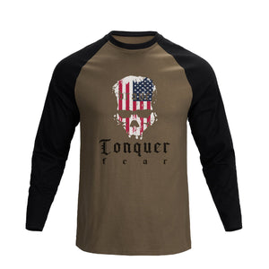 USA FLAG SKULL RAGLAN GRAPHIC LONG SLEEVE T-SHIRT