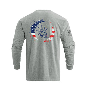 STATUE OF LIBERTY USA FLAG GRAPHIC LONG SLEEVE T-SHIRT