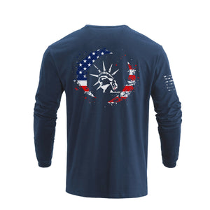 STATUE OF LIBERTY USA FLAG GRAPHIC LONG SLEEVE T-SHIRT