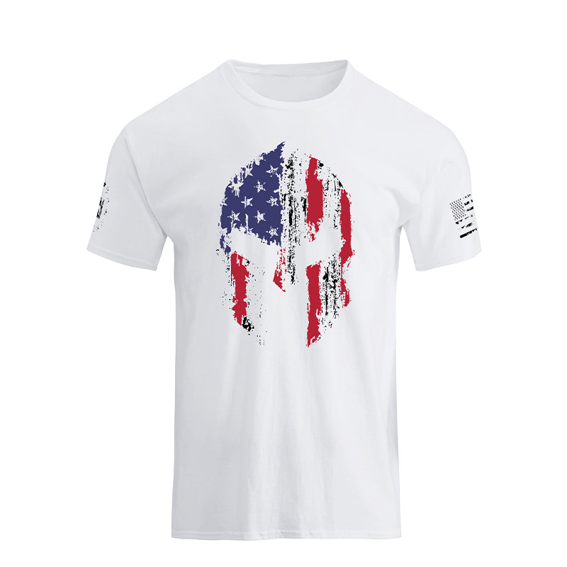 Camiseta con gráfico de superposición de bandera americana con casco espartano para hombre