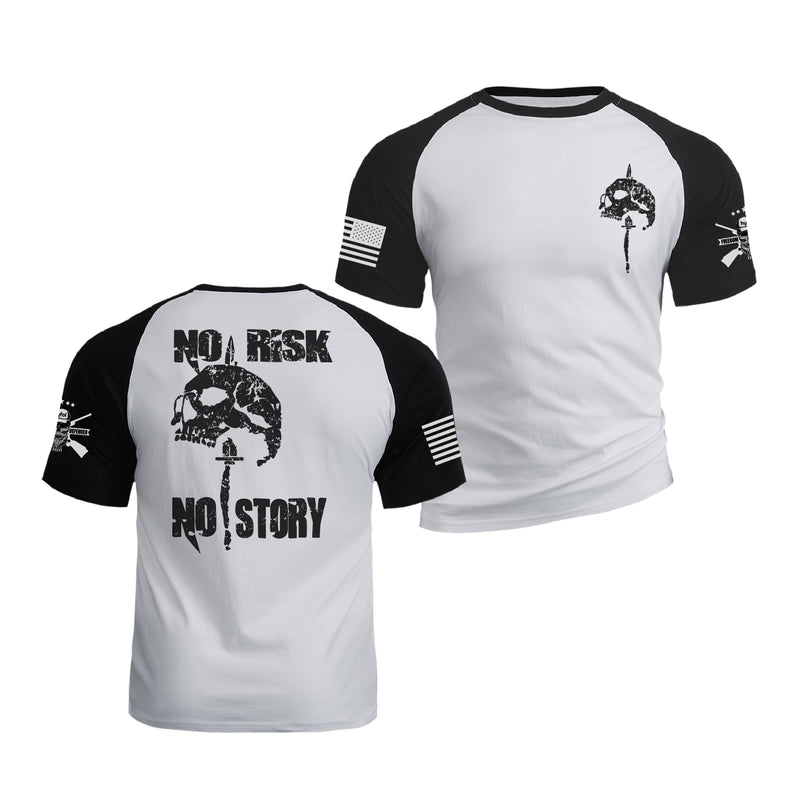 NO RISK NO STORY RAGLAN GRAPHIC TEE