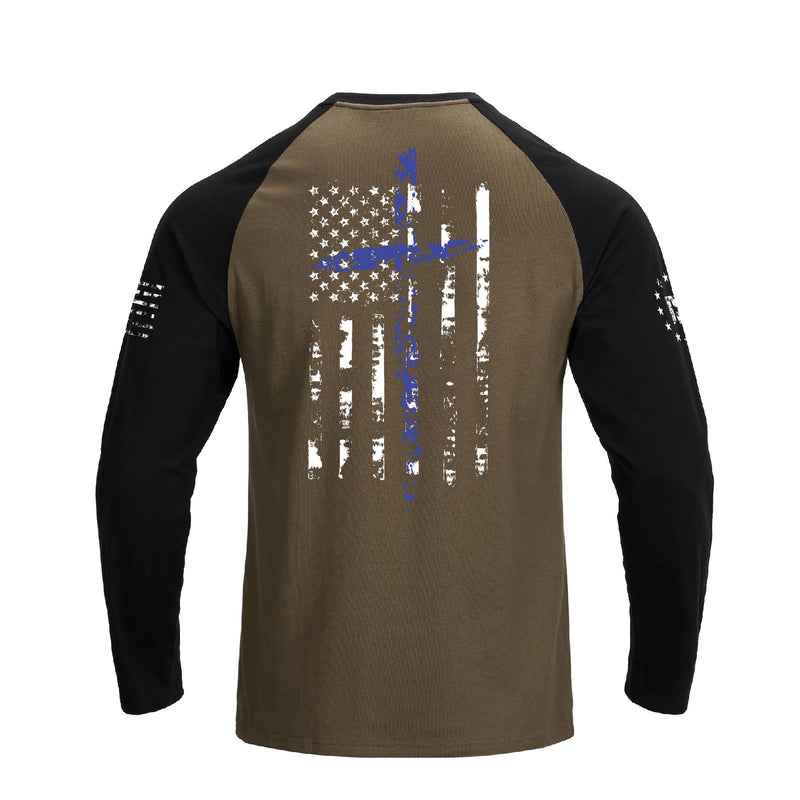 USA FLAG CROSS RAGLAN GRAPHIC LONG SLEEVE T-SHIRT