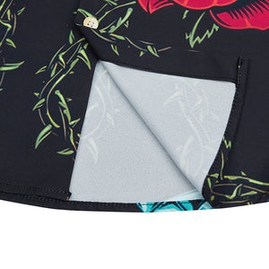 ROMANTIC SKULL ROSE PRINTED ALOHA SHIRT