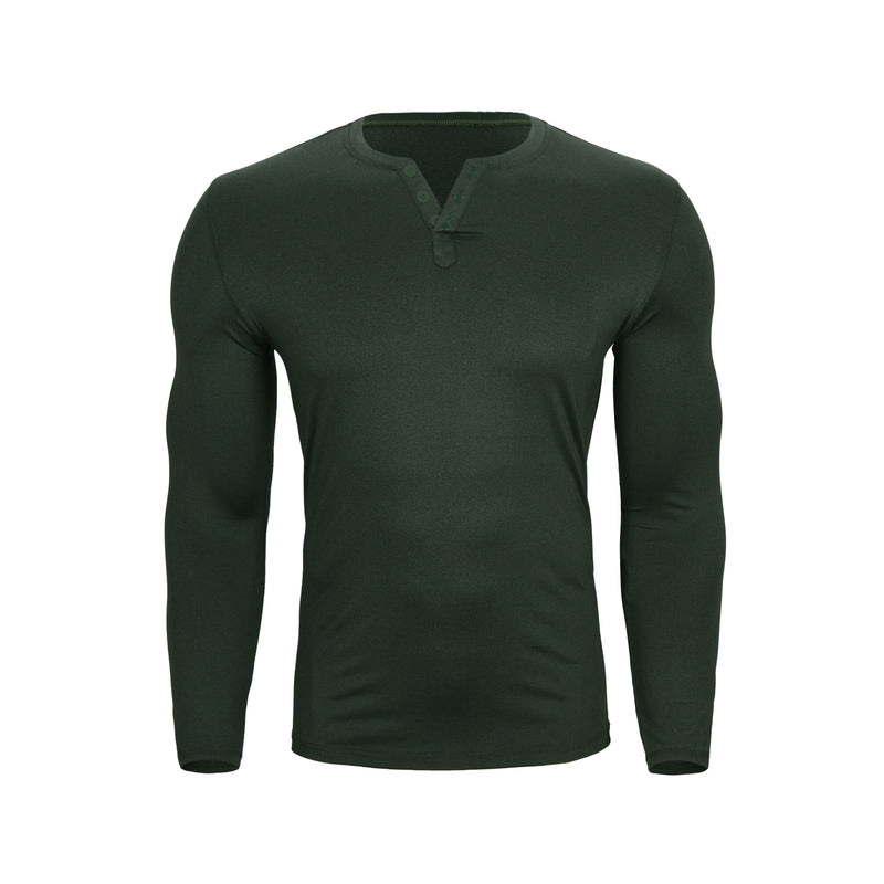 STRETCH QUCIK DRY MOISTURE WICKING LONG SLEEVE HENLEY SHIRT
