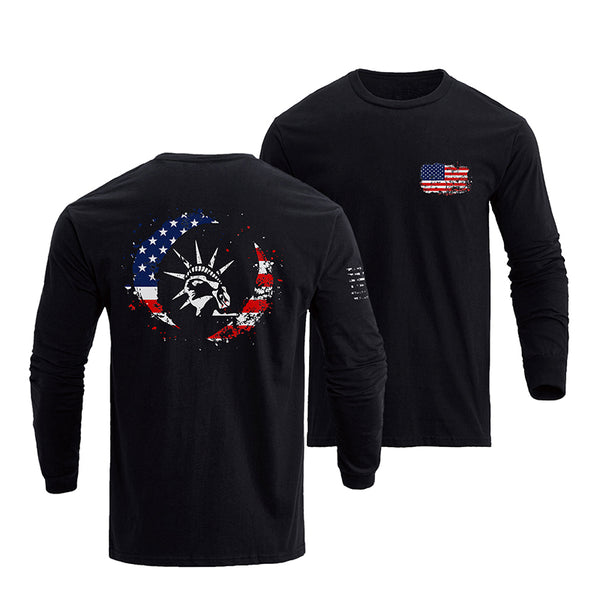 STATUE OF LIBERTY USA FLAG GRAPHIC LONG SLEEVE T-SHIRT