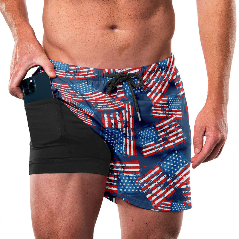 USA FLAG QUICKDRY POCKET 2 IN 1 7'' INSEAM RUNNING SHORTS