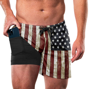 USA FLAG QUICKDRY POCKET 2 IN 1 7'' INSEAM RUNNING SHORTS